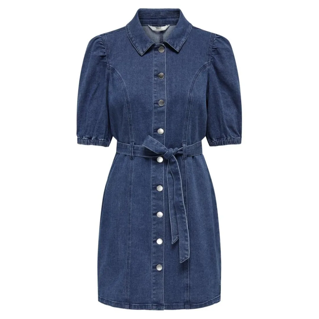 Robe en denim fermeture par bouton manches courtes bleu Joy