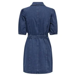 Robe en denim fermeture par bouton manches courtes bleu Joy