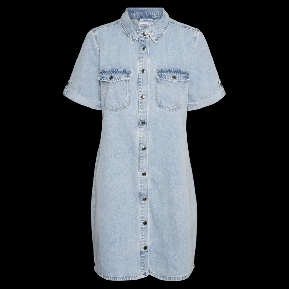 Robe en denim fermeture par bouton court col chemise manches avec revers manches courtes bleu Sam