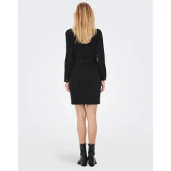 Robe en denim Manches longues Ceinture accentuant la taille Au-dessus du genou noir