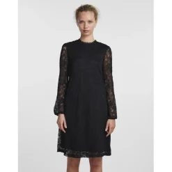 Robe en dentelle manches longues noir en nylon Trix
