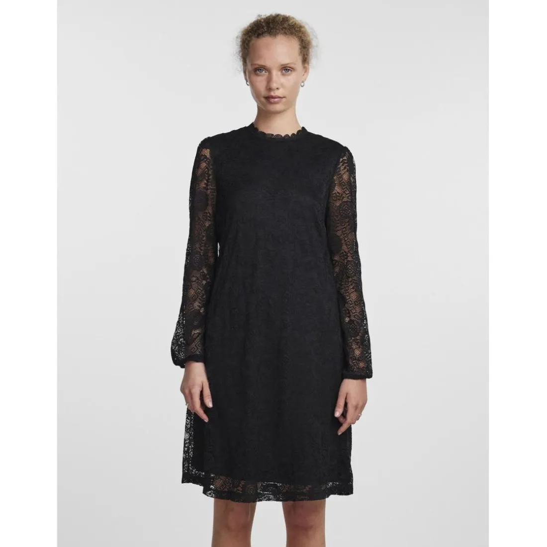 Robe en dentelle manches longues noir en nylon Trix