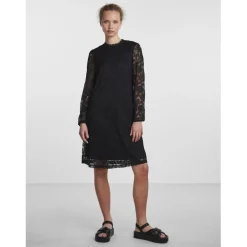 Robe en dentelle manches longues noir en nylon Trix