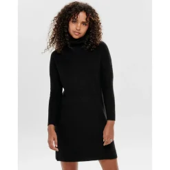 Robe en maille Col bénitier Manches 3/4 Au-dessus du genou noir