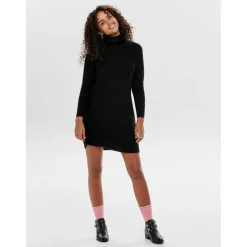 Robe en maille Col bénitier Manches 3/4 Au-dessus du genou noir