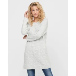 Robe en maille Col en V Manches longues gris