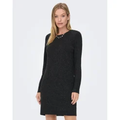 Robe en maille Col rond Manches longues noir Vivi