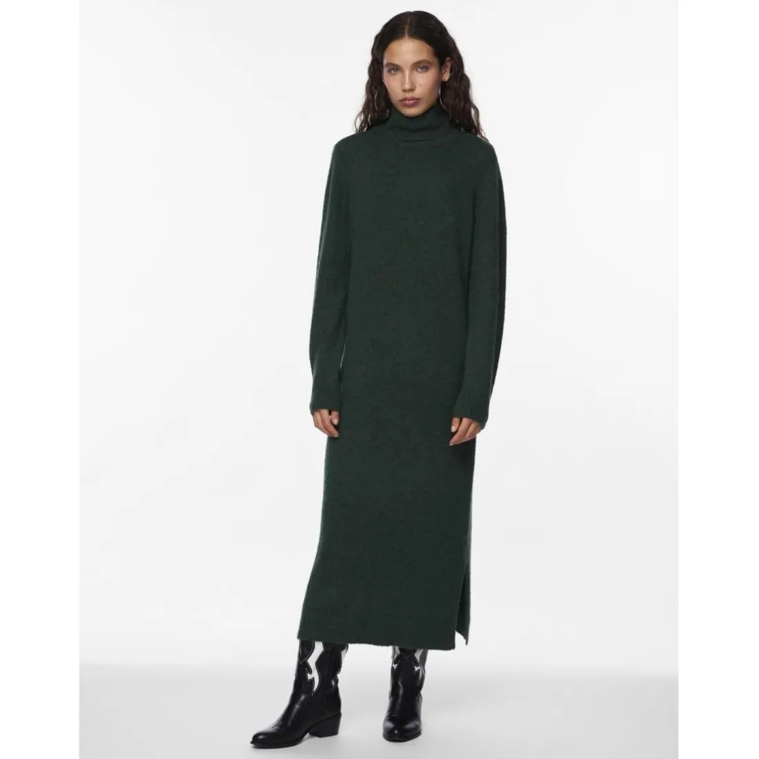 Robe en maille manches longues vert Anya