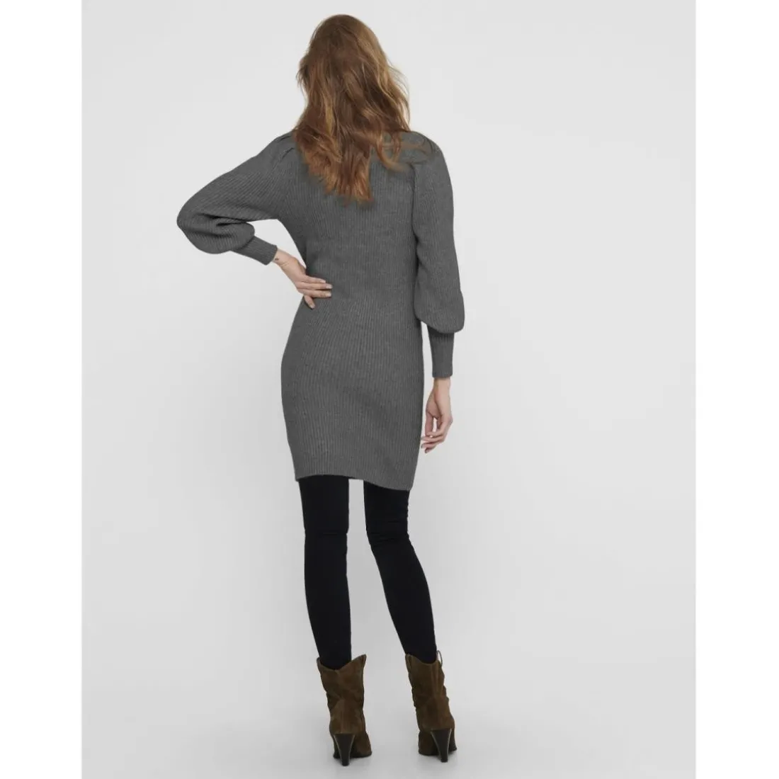 Robe en maille manches longues gris foncé Faye