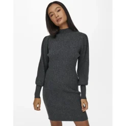Robe en maille manches longues gris foncé Faye