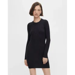 Robe en maille manches longues Crista noire Ava