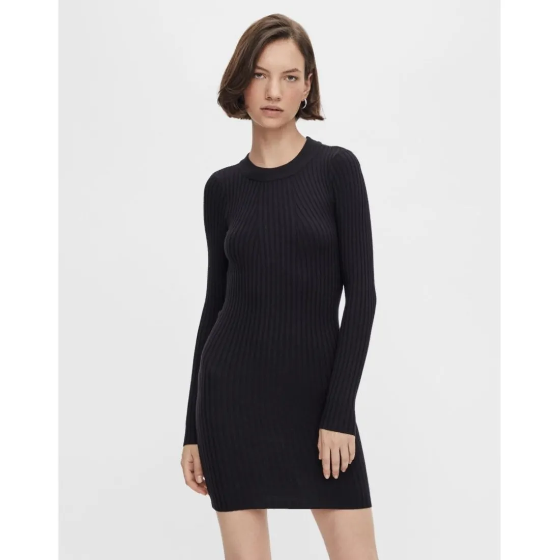 Robe en maille manches longues Crista noire Ava
