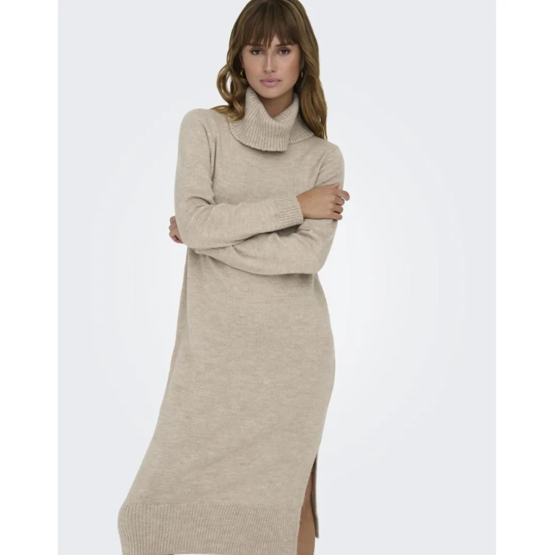 Robe en maille manches longues gris clair Sofia