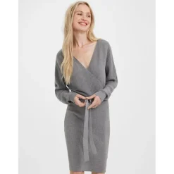 Robe en maille Regular Fit Col en V Manches longues Au-dessus du genou gris