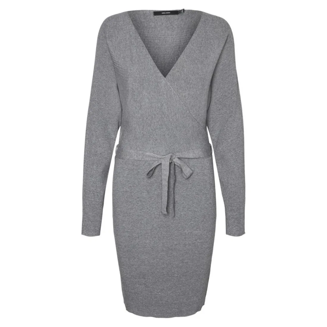 Robe en maille Regular Fit Col en V Manches longues Au-dessus du genou gris