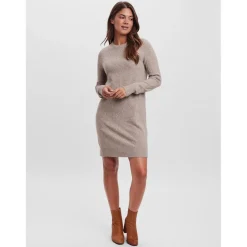 Robe en maille Relaxed Fit Col rond Manches longues Au-dessus du genou marron