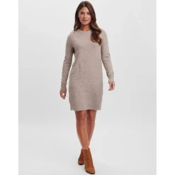 Robe en maille Relaxed Fit Col rond Manches longues Au-dessus du genou marron