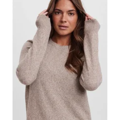 Robe en maille Relaxed Fit Col rond Manches longues Au-dessus du genou marron