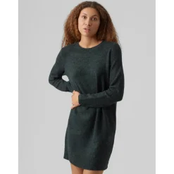 Robe en maille Relaxed Fit Col rond Manches longues Au-dessus du genou vert