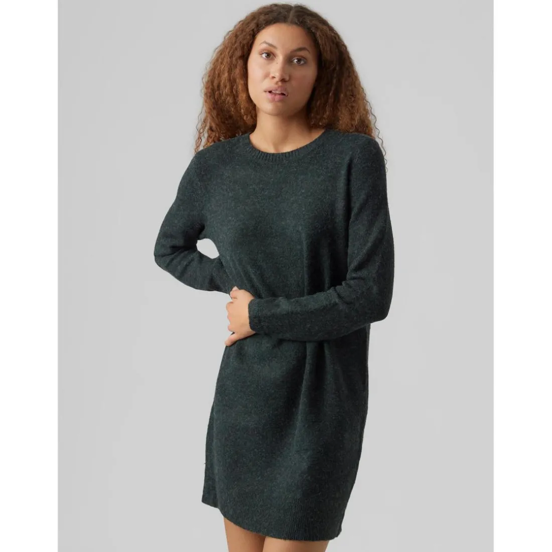 Robe en maille Relaxed Fit Col rond Manches longues Au-dessus du genou vert