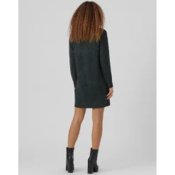 Robe en maille Relaxed Fit Col rond Manches longues Au-dessus du genou vert