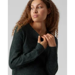 Robe en maille Relaxed Fit Col rond Manches longues Au-dessus du genou vert