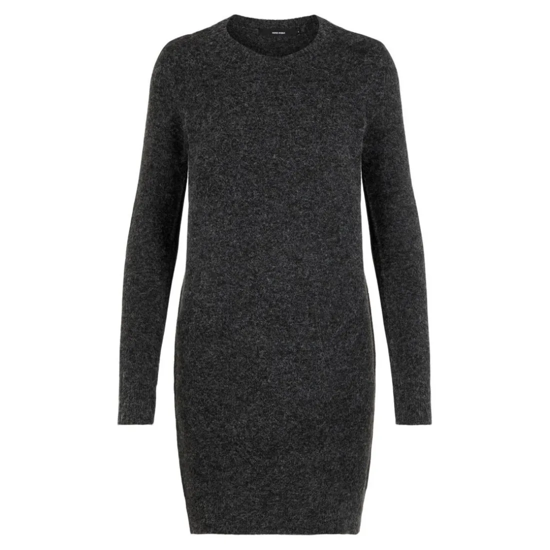 Robe en maille Relaxed Fit Col rond Manches longues Au-dessus du genou noir