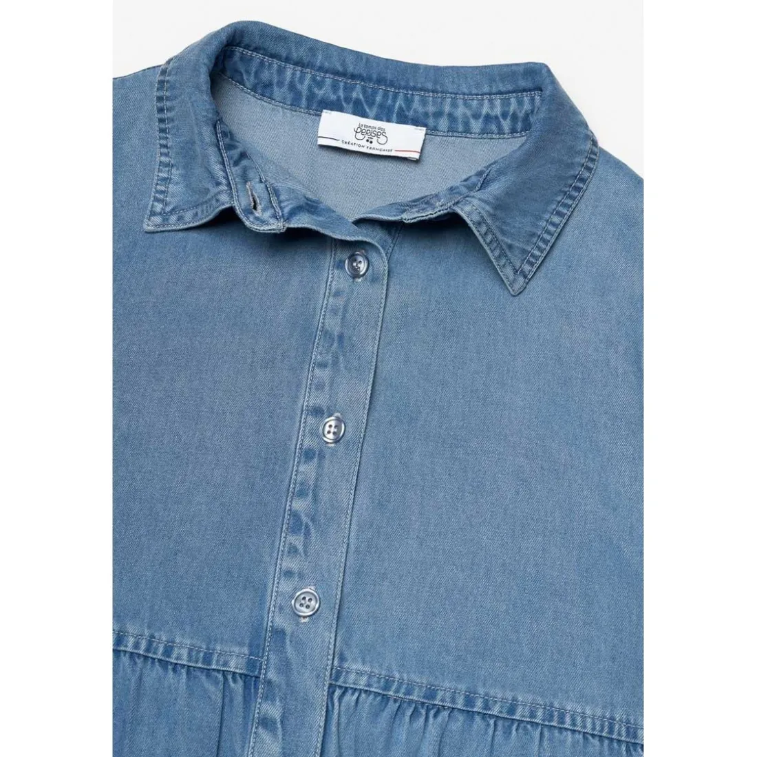 Robe evasée fille, patineuse SUNOGI bleu en tencel