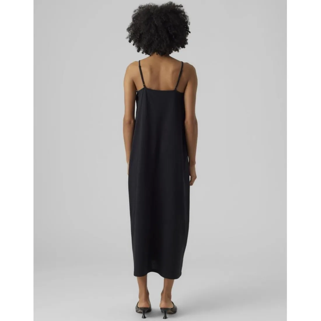 Robe extra long col en u sans manches noir Mila