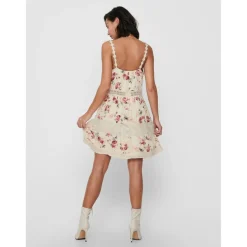Robe Imprimé all over Col en V Sans manches Dentelle féminine Longueur mini beige