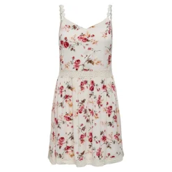 Robe Imprimé all over Col en V Sans manches Dentelle féminine Longueur mini beige