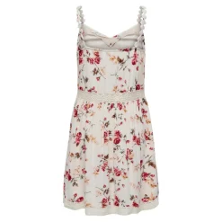 Robe Imprimé all over Col en V Sans manches Dentelle féminine Longueur mini beige