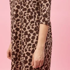 Robe imprimée asymétrique manches 3/4 femme - Marron