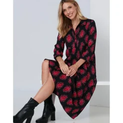 Robe imprimée manches 3/4 avec empiècements noir