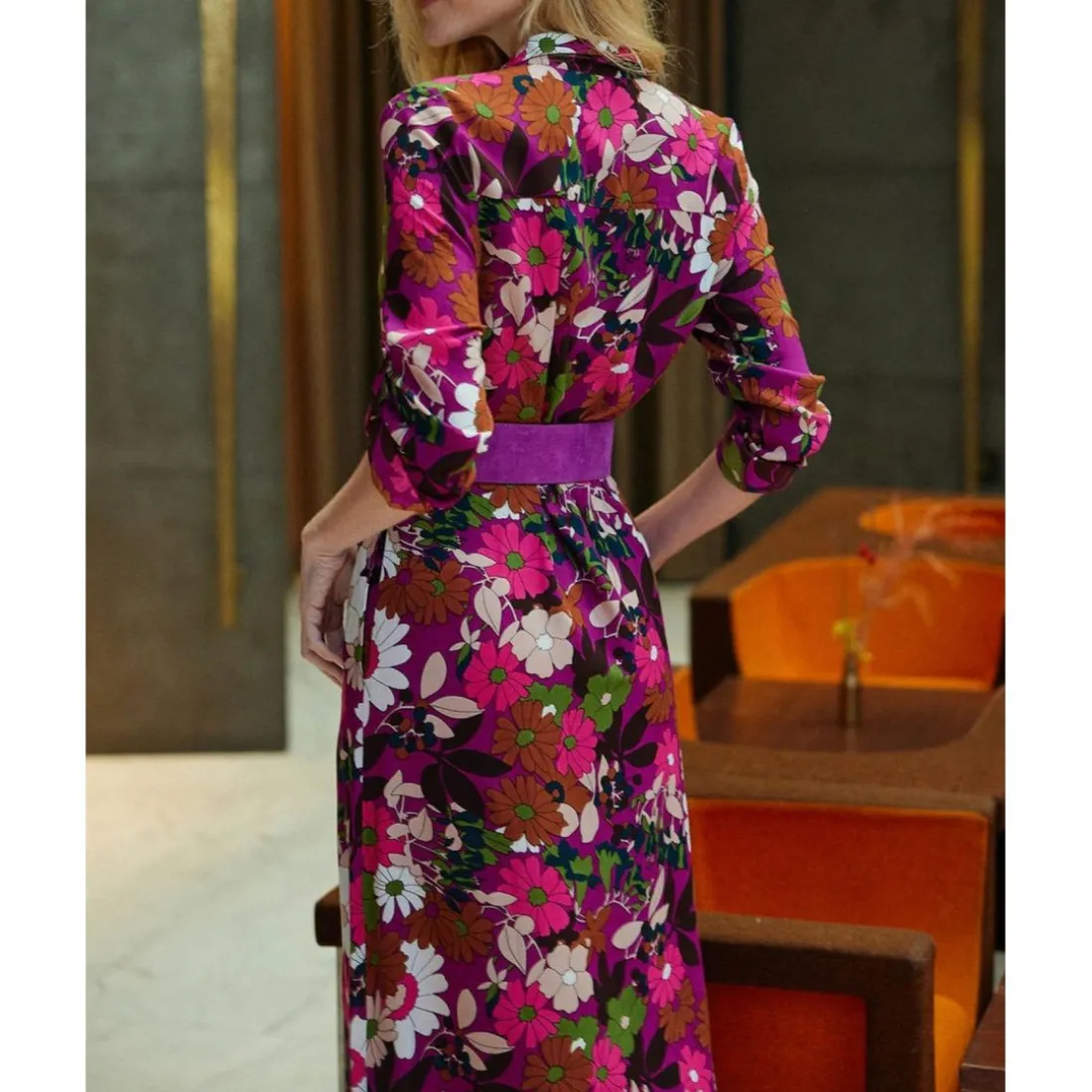 Robe longue BRIAGA fleur rose