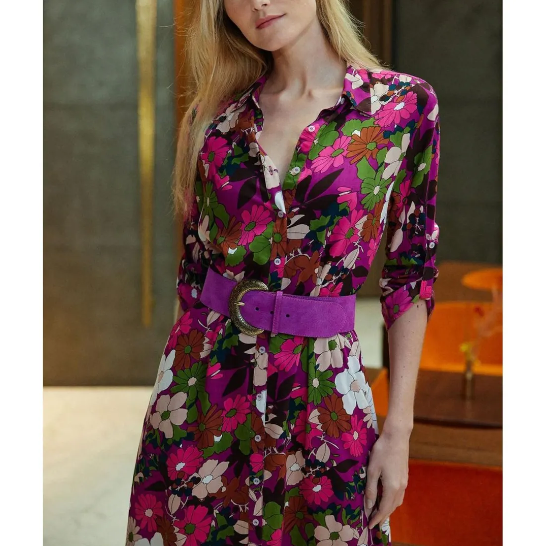 Robe longue BRIAGA fleur rose