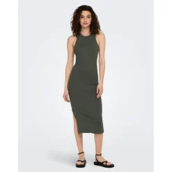 Robe longue Col rond Sans manches Au-dessus du genou gris en coton