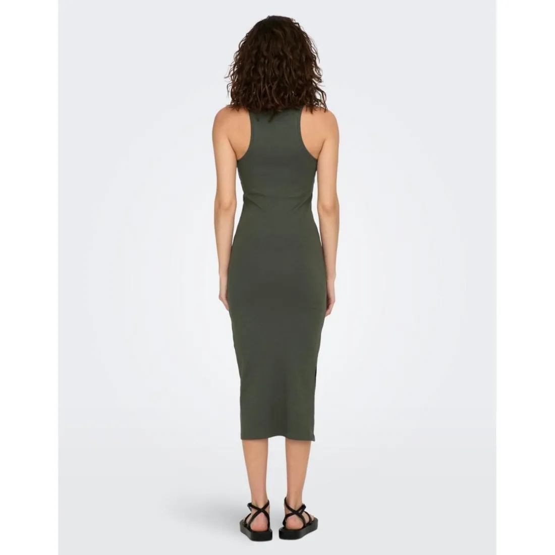Robe longue Col rond Sans manches Au-dessus du genou gris en coton