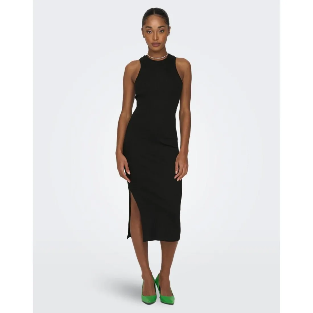 Robe longue Col rond Sans manches Au-dessus du genou noir en coton