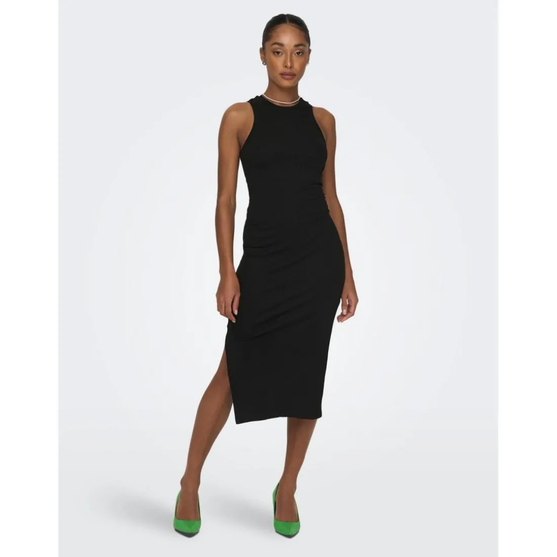 Robe longue Col rond Sans manches Au-dessus du genou noir en coton