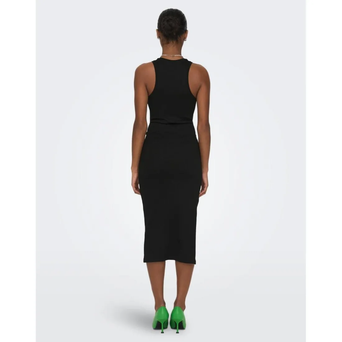 Robe longue Col rond Sans manches Au-dessus du genou noir en coton