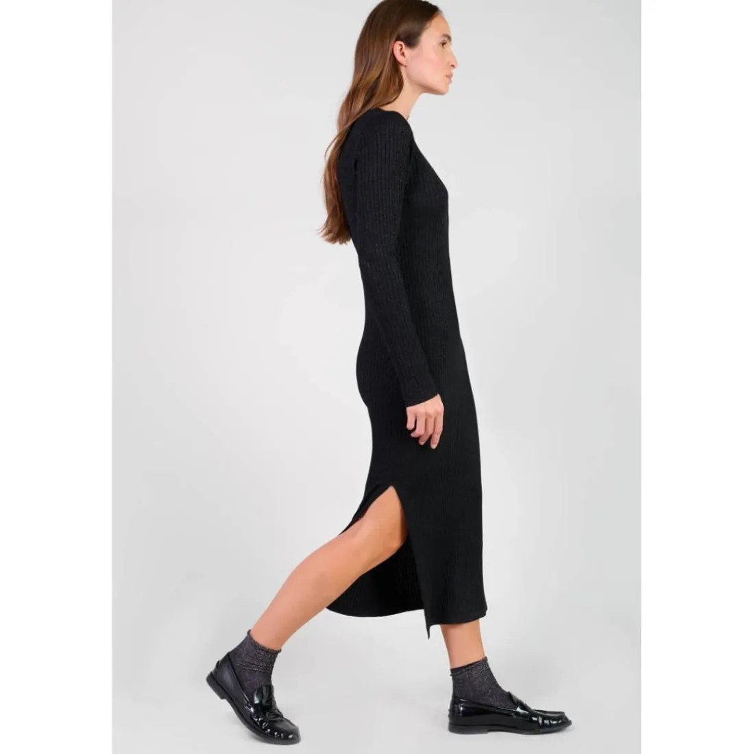 Robe longue droite ANOMY noir Isla