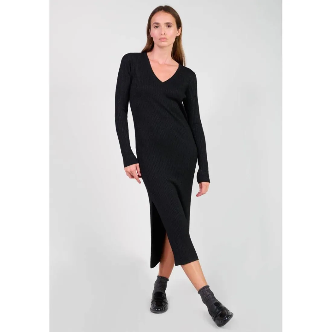 Robe longue droite ANOMY noir Isla