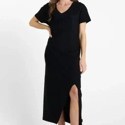 Robe longue droite ROJO noir Vera en coton