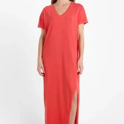 Robe longue droite ROJO rouge Lucie en coton