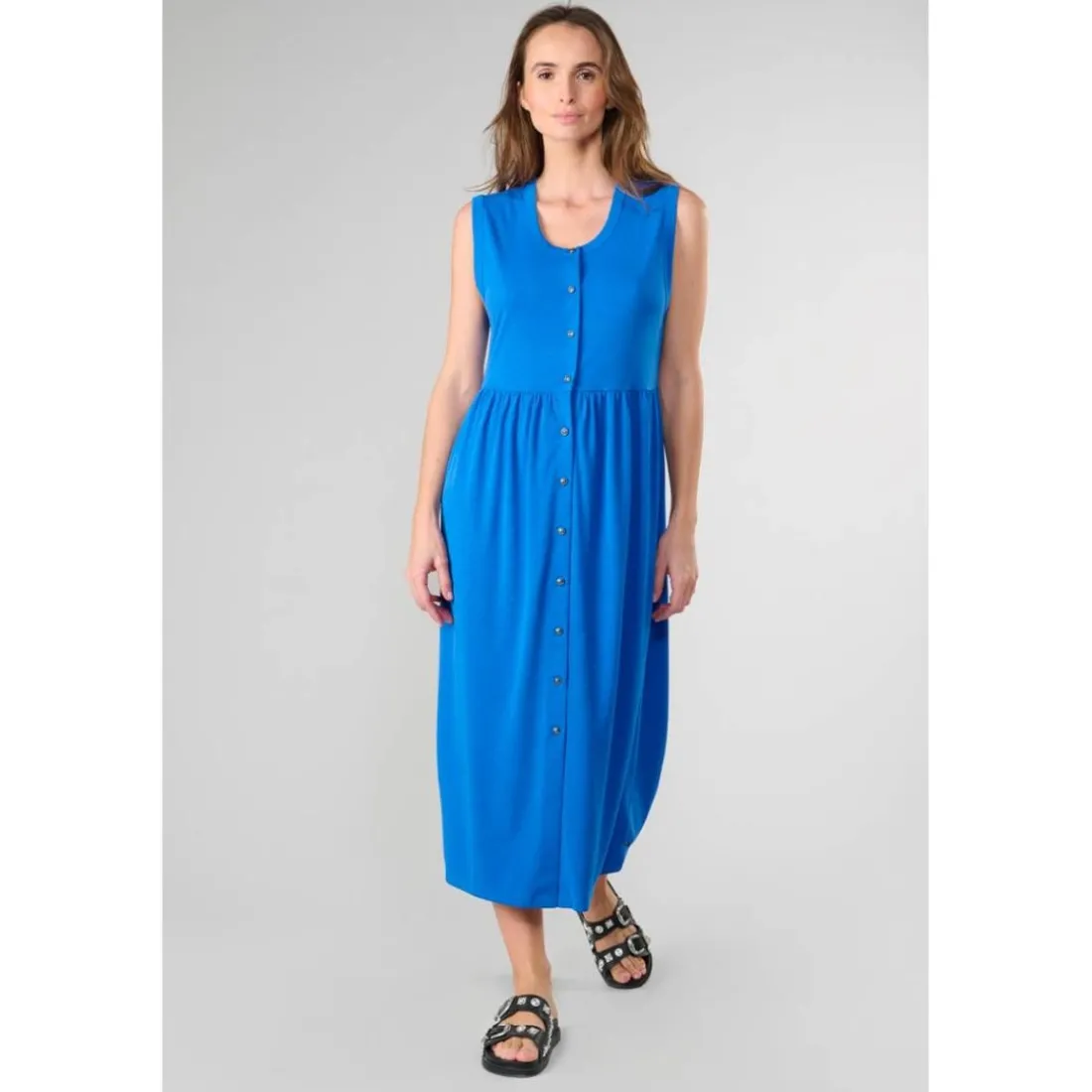 Robe longue droite TOLYPEL bleu Rae en tencel
