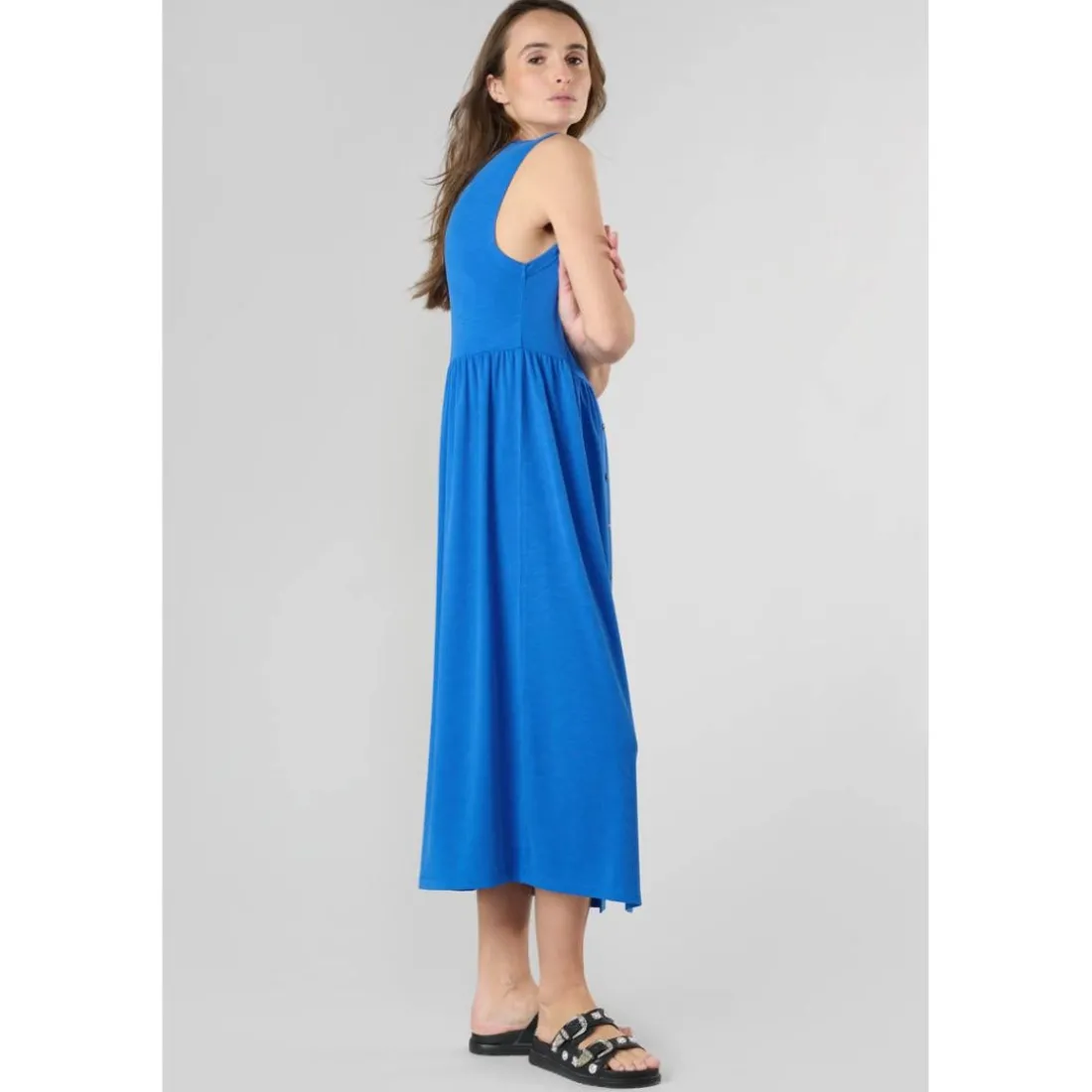 Robe longue droite TOLYPEL bleu Rae en tencel