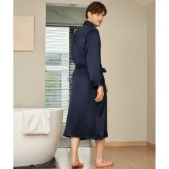 Robe Longue En Soie Luxueuse Classique Pour Homme bleu marine
