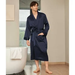 Robe Longue En Soie Luxueuse Classique Pour Homme bleu marine