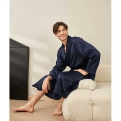 Robe Longue En Soie Luxueuse Classique Pour Homme bleu marine